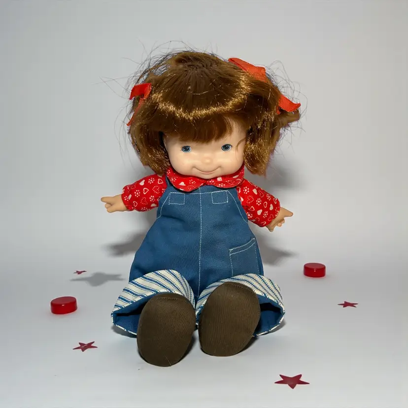 VTG Fisher Price My Friend Audrey Doll 13" Red Heart Shirt Blue Overalls 203