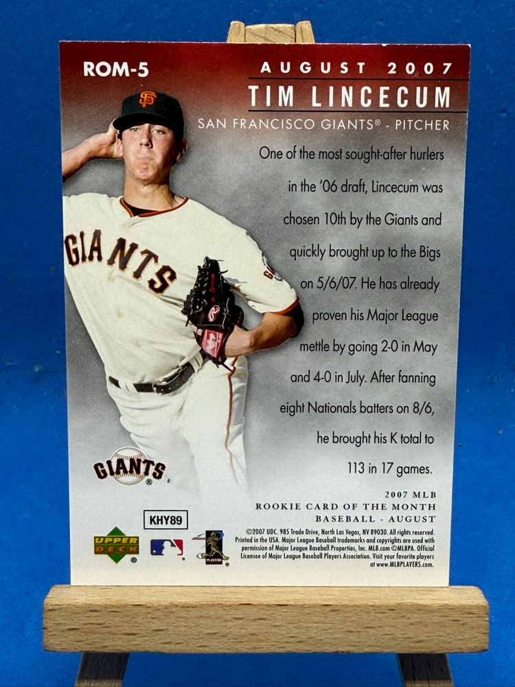 2007 Upper Deck Tim Lincecum RC Rookie Of The Month San Francisco Giants