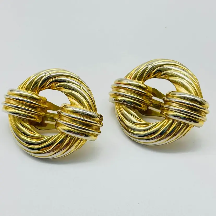 ERWIN PEARL Wrapped Wreath Earrings Clip On Gold Tone Classic