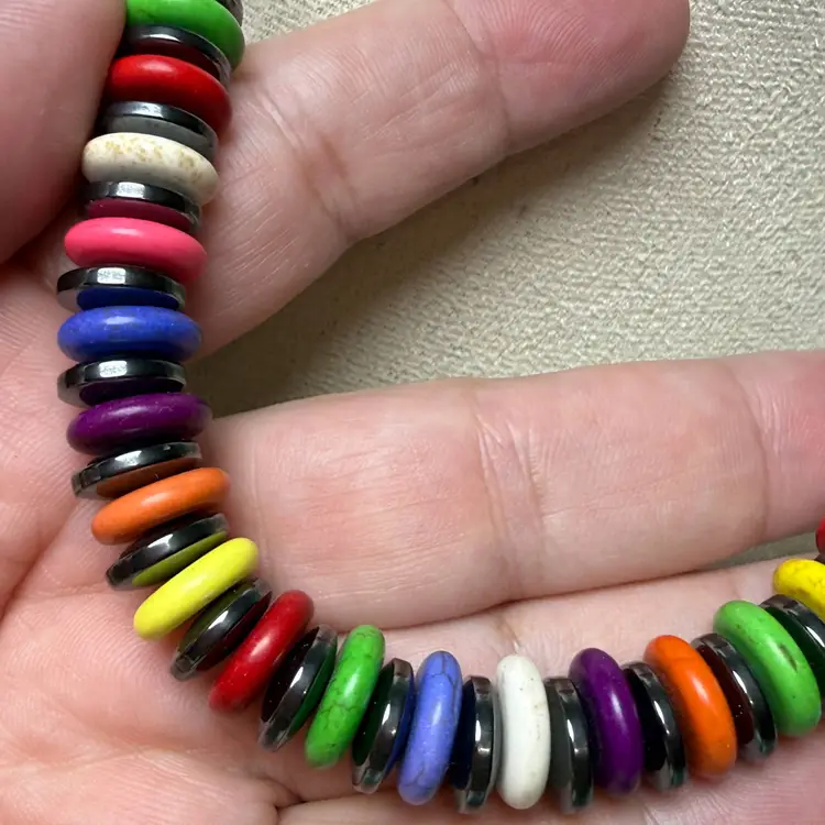 Hematite & Stone 17" Colors of the Rainbow Magnetic Therapy Necklace Barrel Closure
