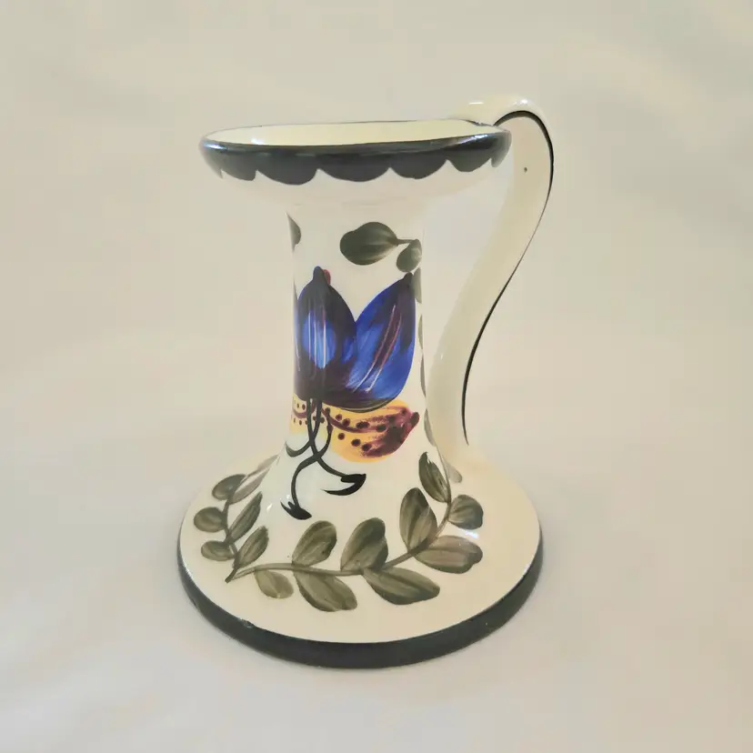 Erphila Chamber Candle Holder w/Handle Art Pottery Czecho Slovakia Handpainted