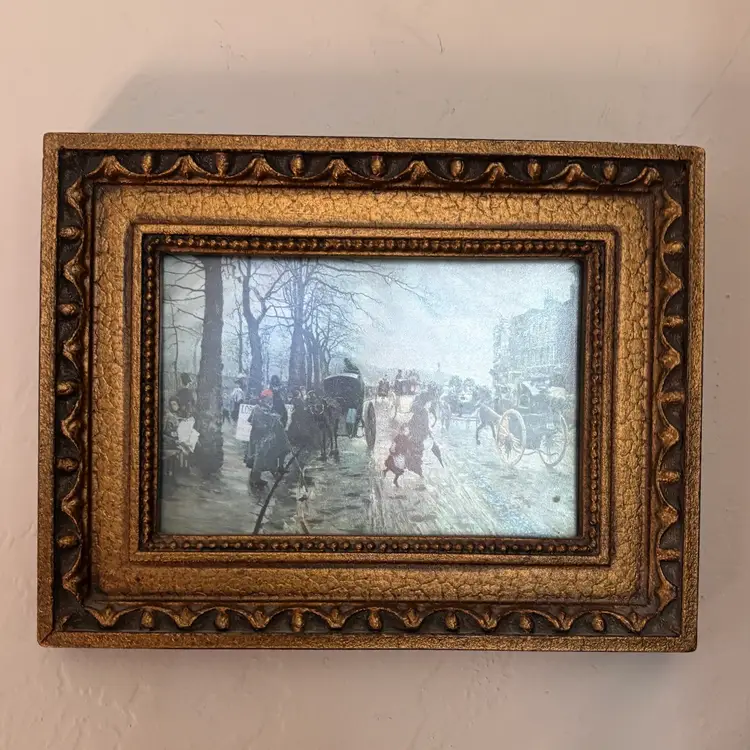 Vintage Framed Picadilly Road Winter Day in London Print