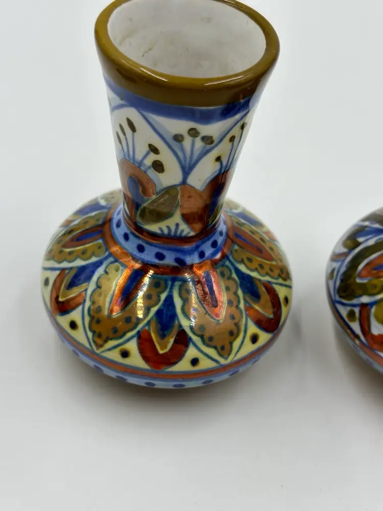 ALFREDO SANTARELLI LUSTRE Hand Painted Gualdo Tadino Master ITALY Vase Set