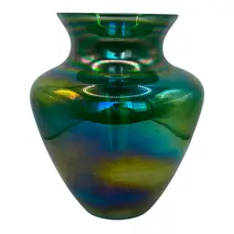 Vintage Green Iridescent Vase 8”