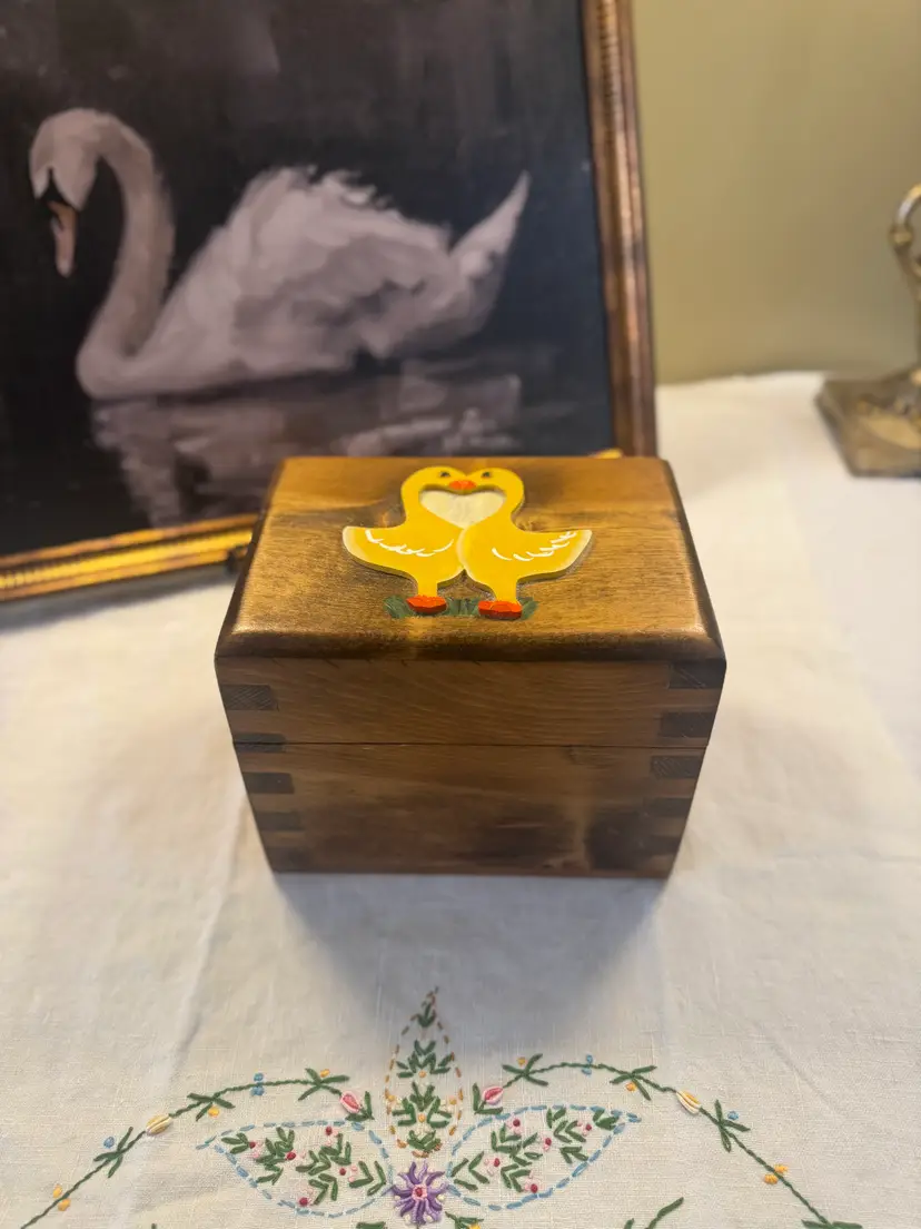 Vintage Handmade Wooden Goose Recipe Box