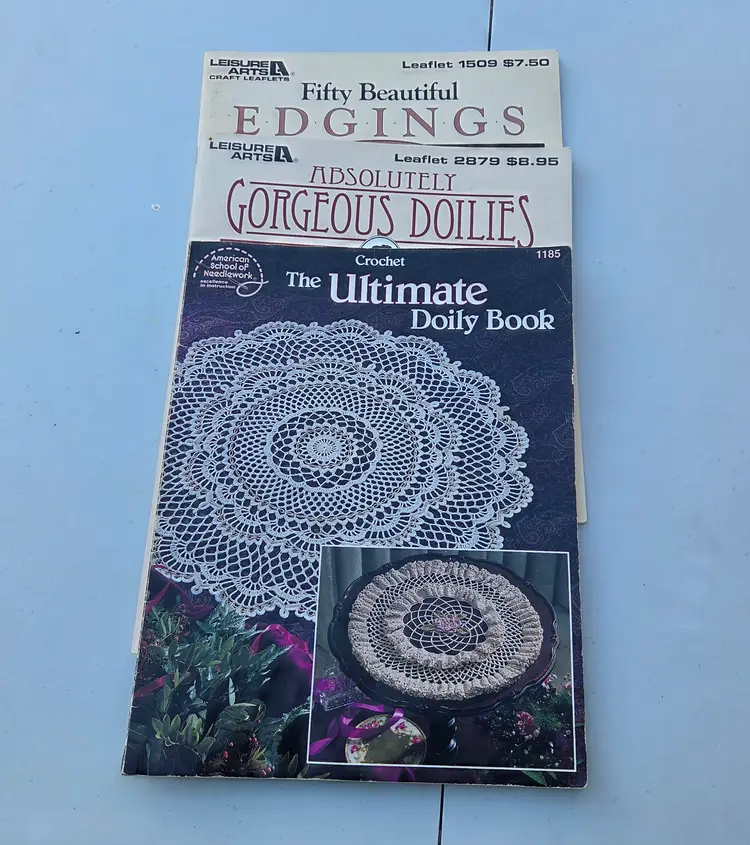 Three Crochet Books -- Two Doilies, One Edgings