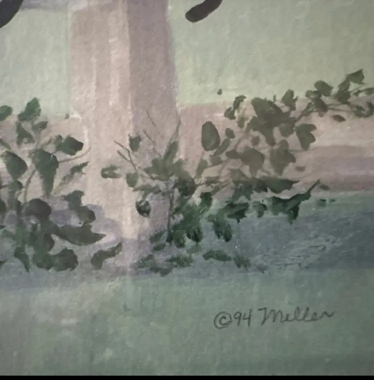 Set Framed Watercolor Art- Amish With Cat, Signed by Artist Miller 1994