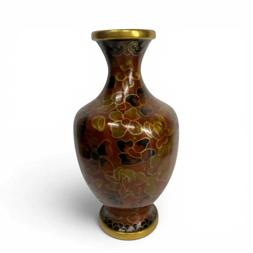 Vintage Cloisonné Red Black 5” Vase