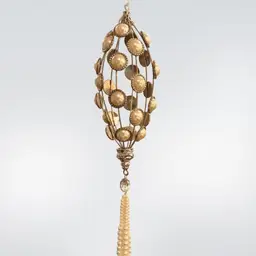 11”long 3” wide. Set of 9, Vintage-style Christmas ornaments made with a wire cage, faux pearls, crystal rhinestone and a beaded tassel