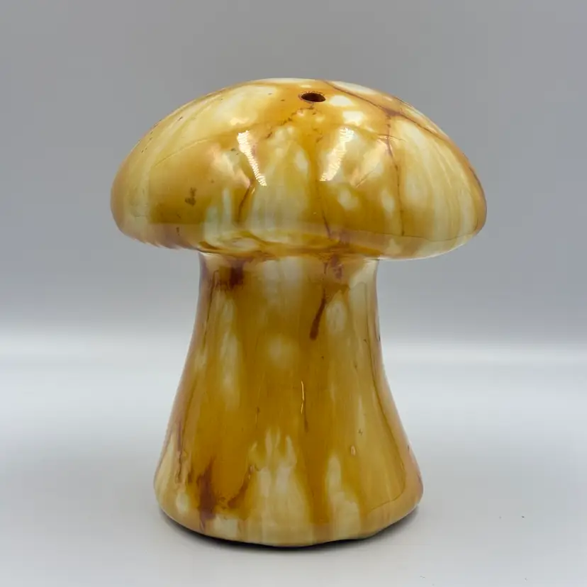 Vintage Gold Yellow Mustard Drip Glaze Mushroom Single Shaker 4.5” 🍄‍🟫