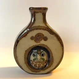 Jorge Wilmot Tonala Owl Vase Speckled Glaze 4.25" Handcrafted Mexican Pottery