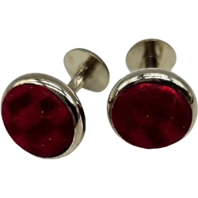 Vintage mens red & black checkered silver cufflinks