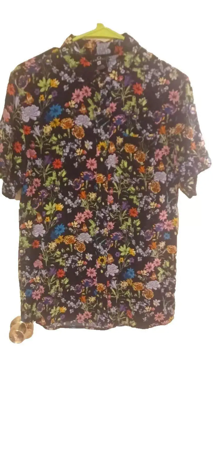 Empyre Camp Shirt Black Men Medium AOP Short Sleeve Button Floral Rayon Stretch