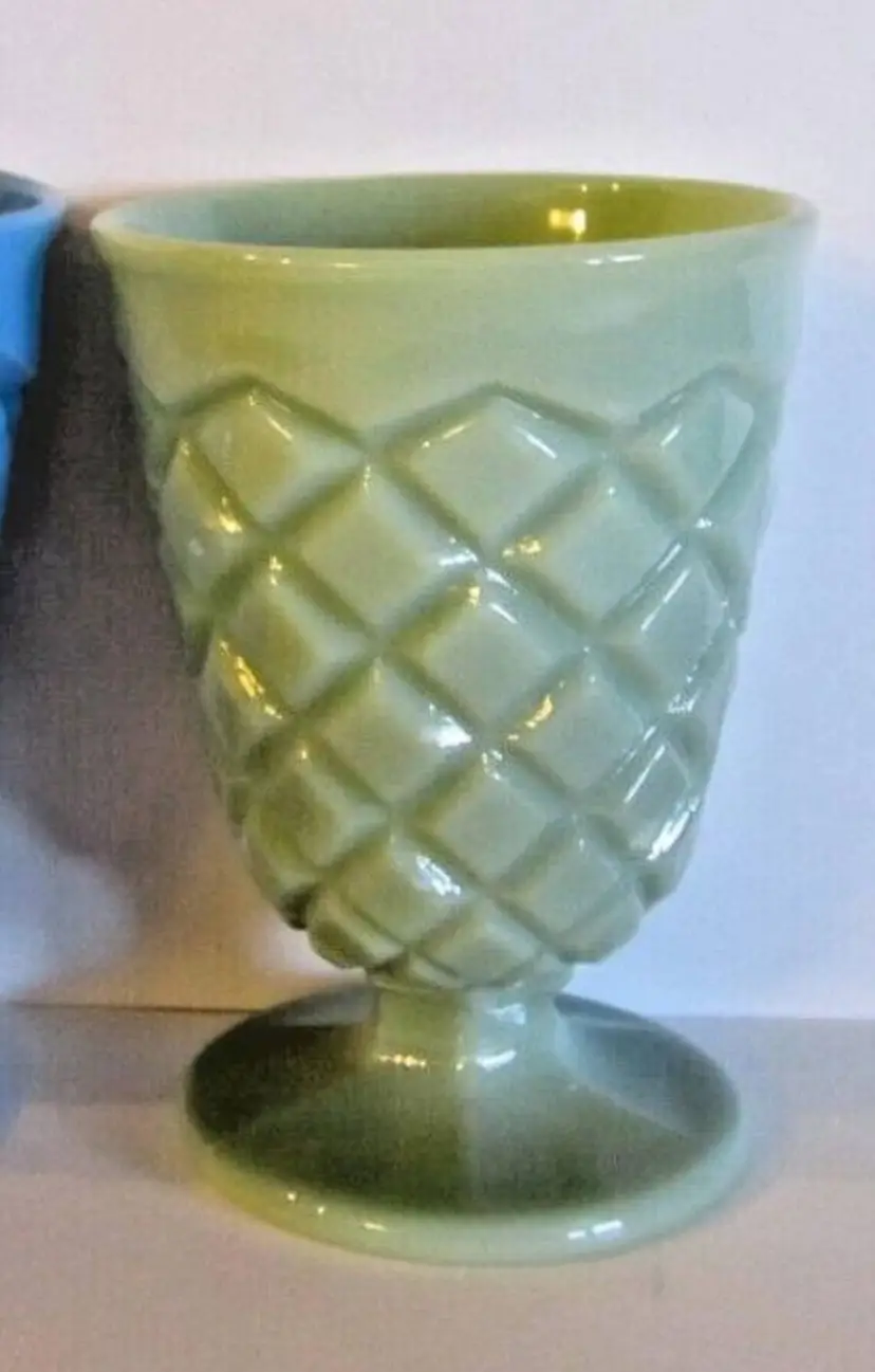 Antique RARE, Portieux Vallerysthal GREEN Opaline Quilted Diamond Spooner / Tumbler