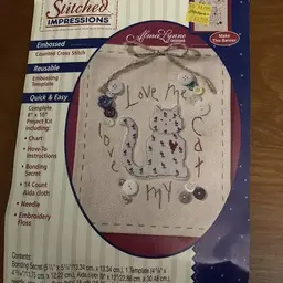 Cat Counted Cross Stitch Plaid Stitched Impression Love My 21860 vtg 1995 kit