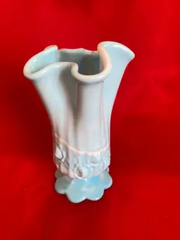 09. VTG Blue Slag “Cabbage Rose” Bud Vase