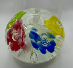 Joe Rice Art Glass Paperweight Vintage 3.5" Multicolor Pastel