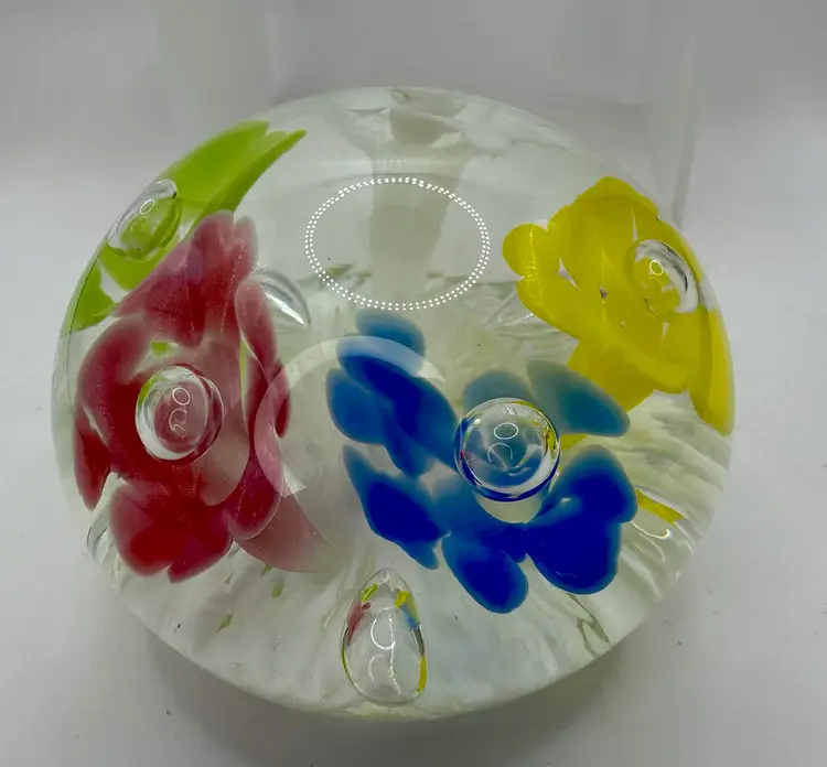 Joe Rice Art Glass Paperweight Vintage 3.5" Multicolor Pastel