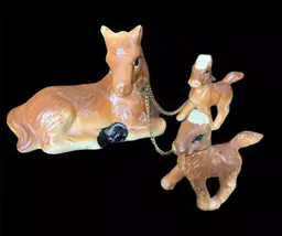 Ceramic Chained Horse Family Figurines Set MCM Japan Mare & Foals Family Vintage