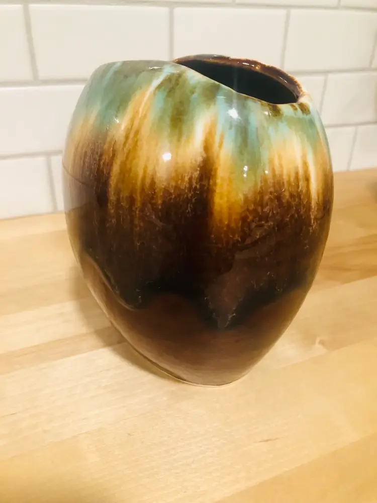 Gorgeous Robinson Ransbottom Pottery Green & Brown 1950’s Drip Vase