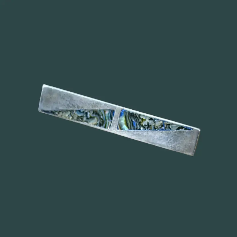 Vintage Taxco Sterling Silver Abalone Inlay Tie Clip
