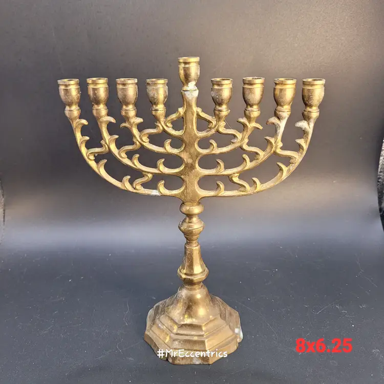 Vintage Brass Hanukkah Menorah art Nouveau style made in India