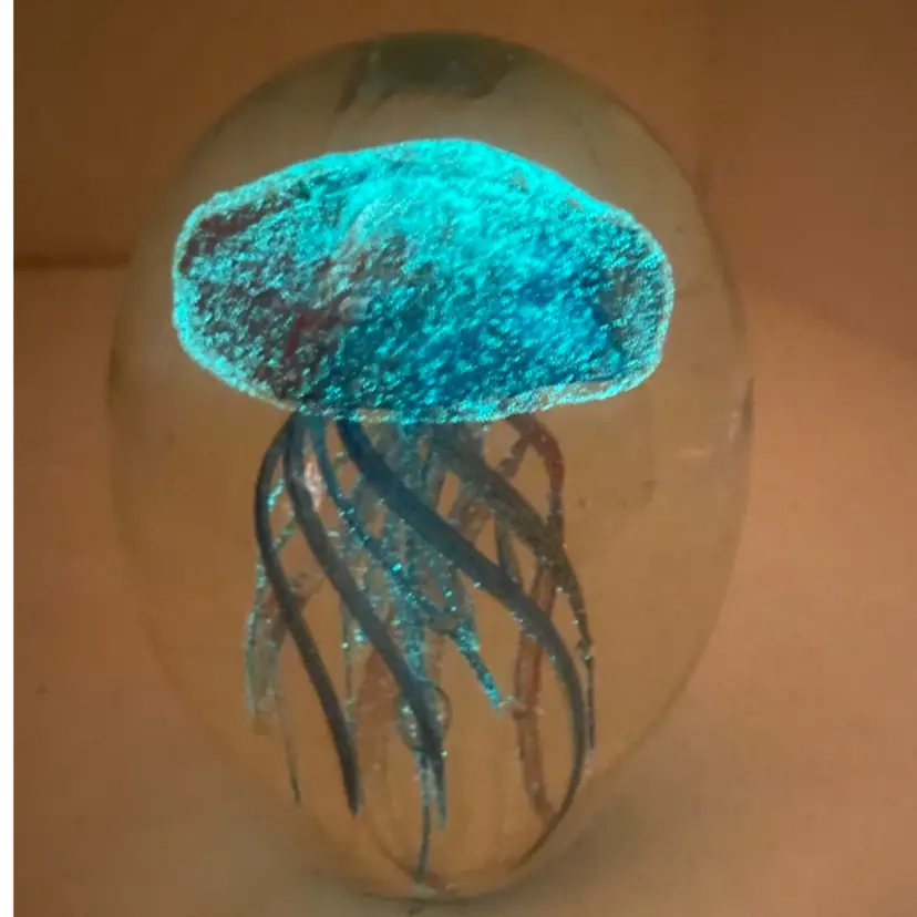 Vintage SPI HOME JELLYFISH Glow In The Dark Art Glass Hand Blown Paperweight
