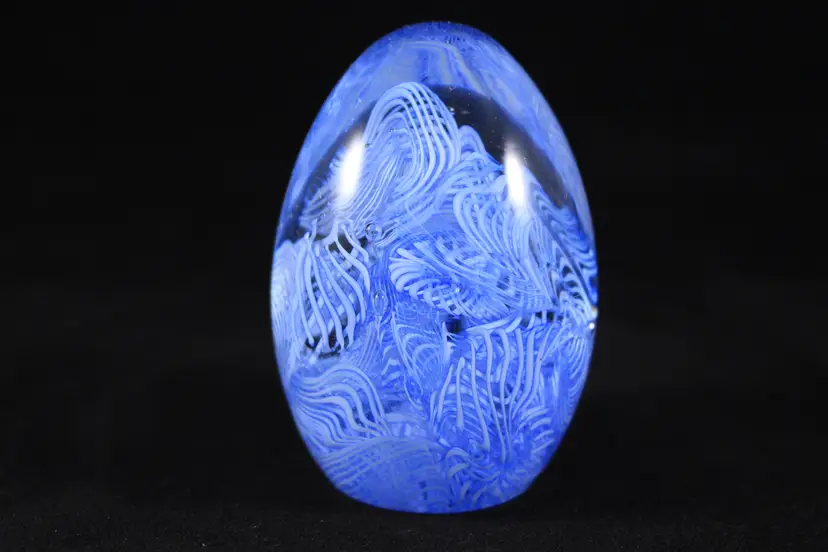 Vintage Murano Latticino Lattice Scramble Glass Egg Paperweight Fratelli Toso