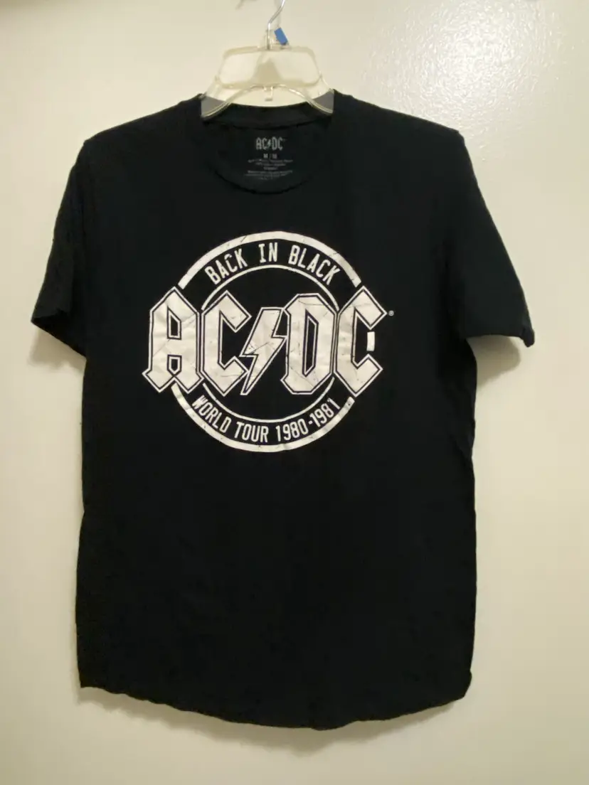 AC/DC ACDC Band Tee Mens T Shirt Black M World Tour 1980 1981 Round Graphic