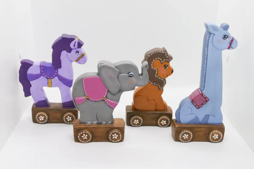 Vintage Ceramic Animals Handmade Painted Figurines Baby Giraffe Elephant Lion Horse