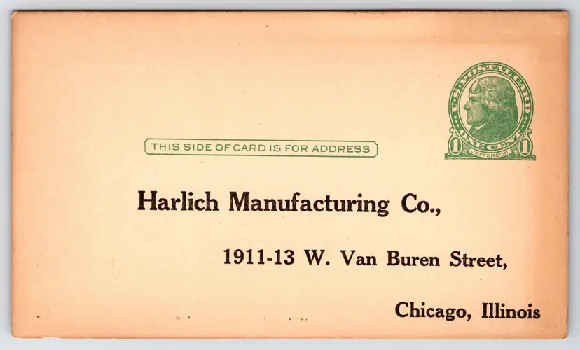 Postcard Harlich Manufacturing Advertising Chicago Illinois