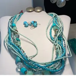 Turquoise Lot Necklace & 2 Pr Earrings.