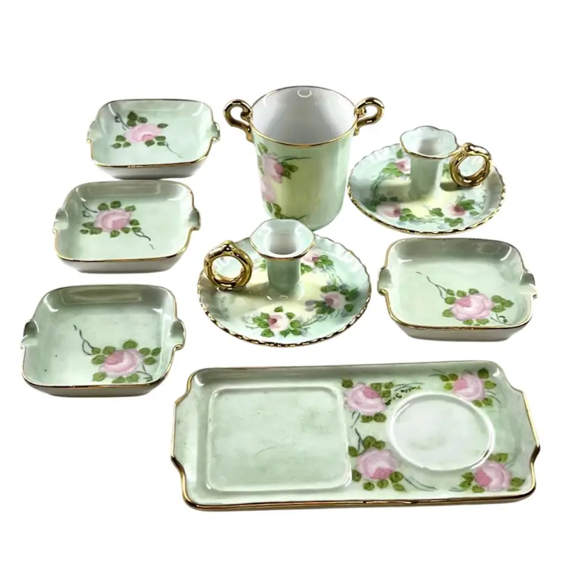 Vintage Vanity Console 8pc Set Brush Matchstick Candle Holder Set Signed By V. Scott ‘66