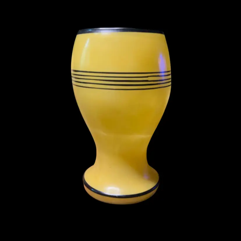 39. Hand-blown abstract yellow glass vase with black accents, yellow glass vase with black spiral decoration, Art Deco style
