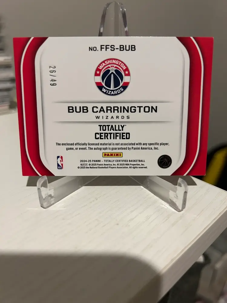 2024-25 Panini Totally Certified Bub Carrington Freshman Fabrics /49 #FFS-BUB