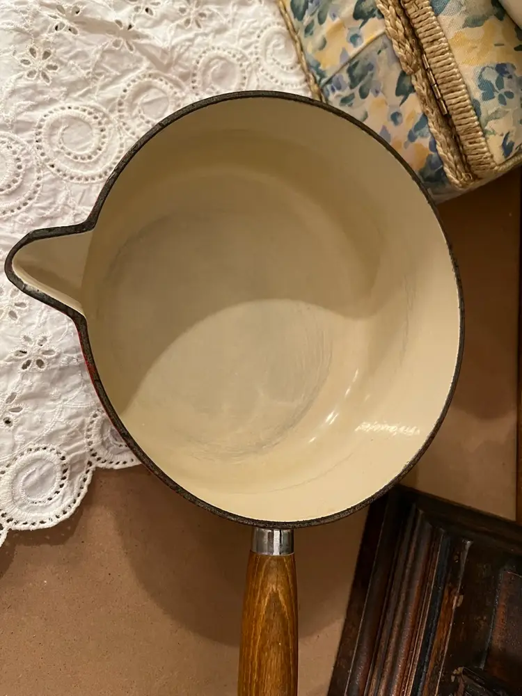 Le Creuset Lidded Sauce Pan Red With Wood Handle