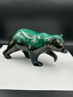 Blue Mountain Pottery Bear Figurine Green Drip Glaze Redware