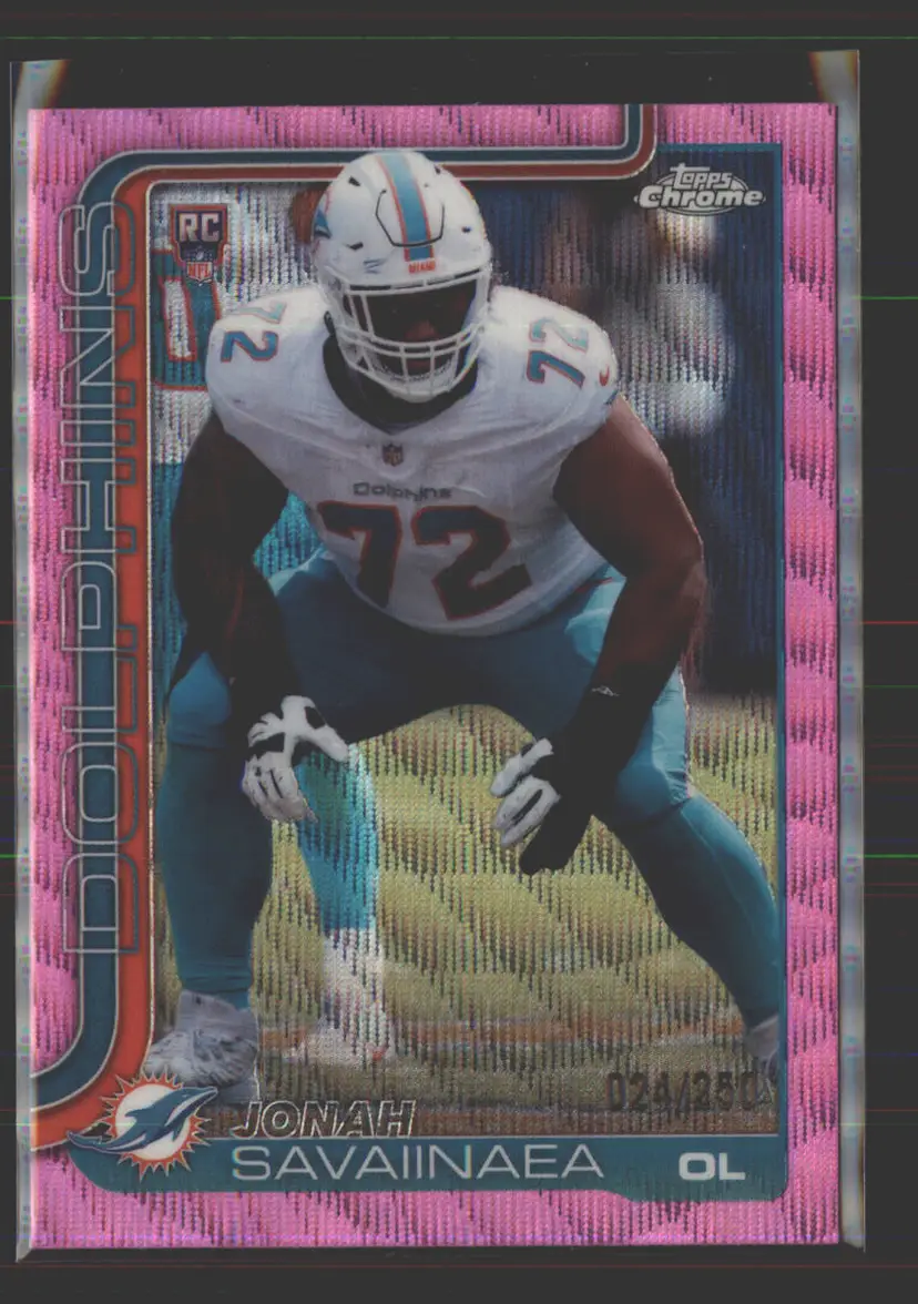 Jonah Savaiinaea #/250 2025 Topps Chrome Pink Wave Prizm #380 - (142) - Miami Dolphins