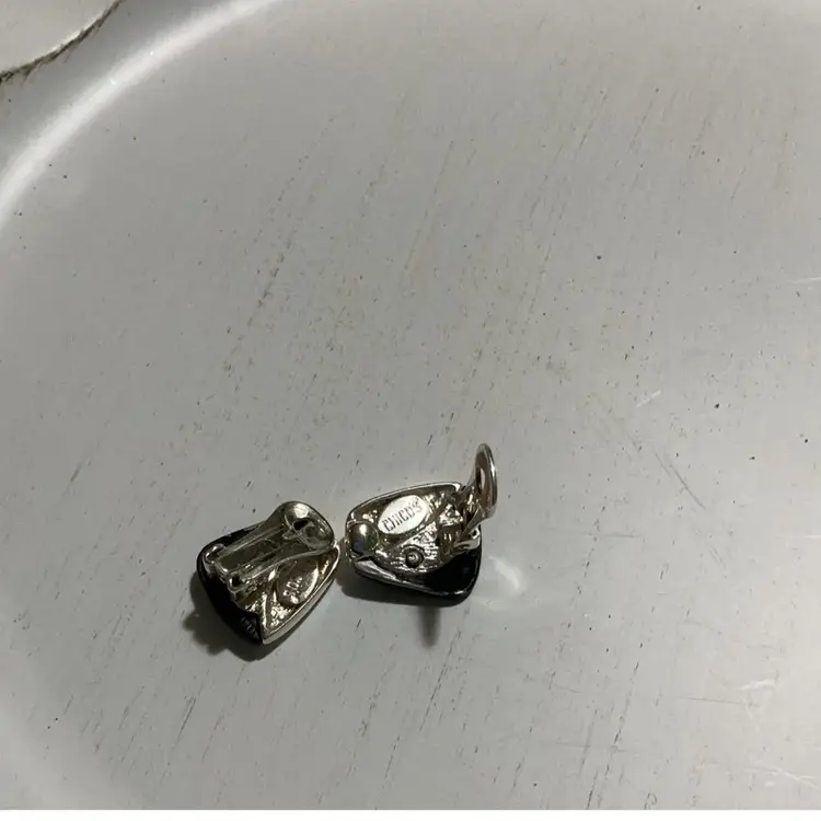 Vintage Chicos Silvertone/ Black Enamel Clip On Earrings. Note As Shown In Picture The Black Enamel A Little Worn. SALE !!