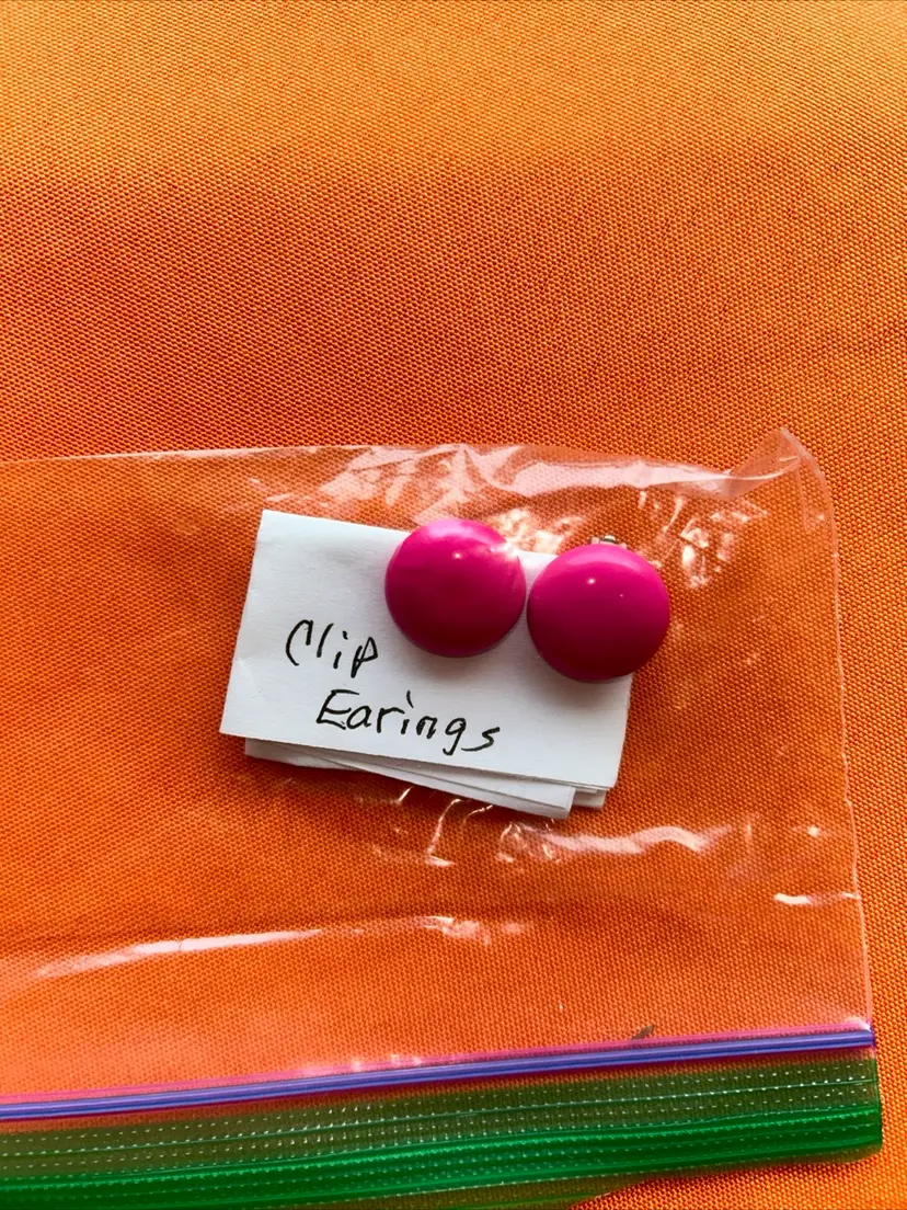 Vintage Clip On Earrings Large Bright Pink Domed Circle