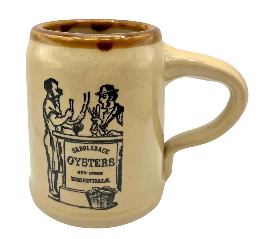 Vintage Western Stoneware Pottery Mug Tankard Saddleback Oysters Monmouth 20oz