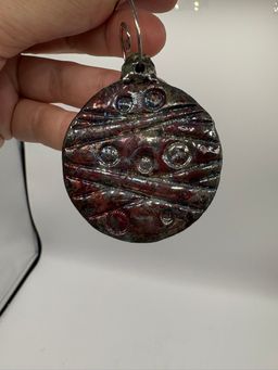 Made By Me - Raku Dots And Cross Ornament #3 Controlled Chaos Pottery 1 1/2”