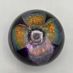 Glass Eye Studio 2000 Dichroic Flower Purple Pulled Feather Paperweight