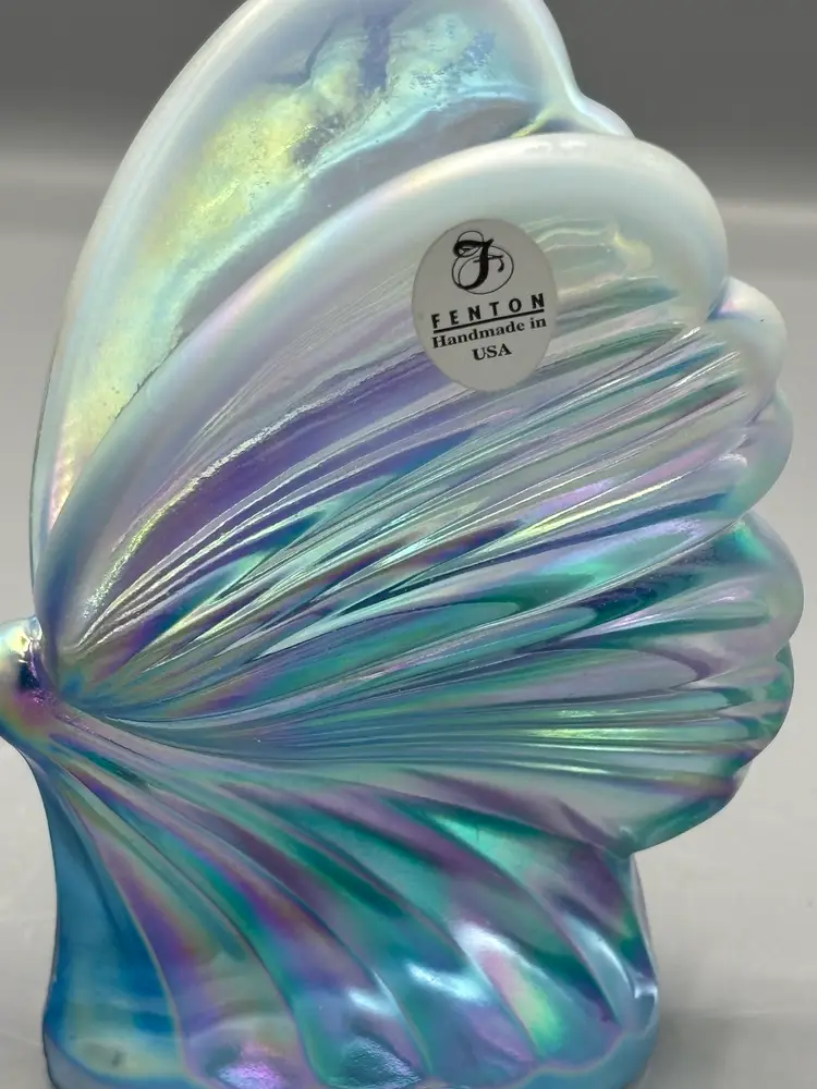 Pair of iridescent opalescent glass butterfly Fenton figurines