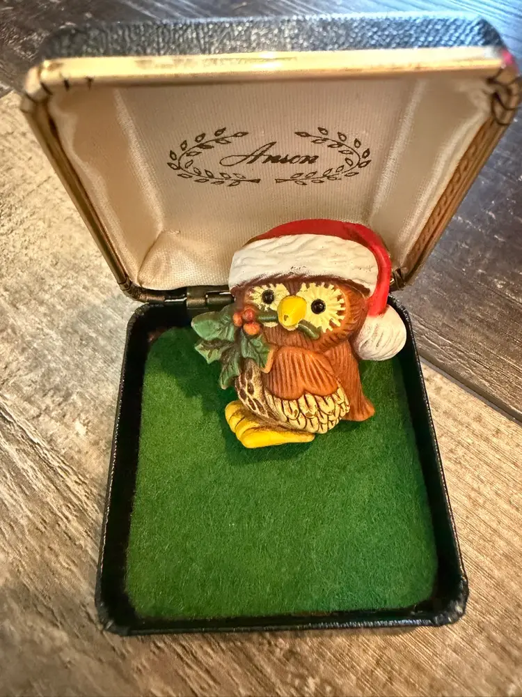 Vintage Owl Christmas Brooch
