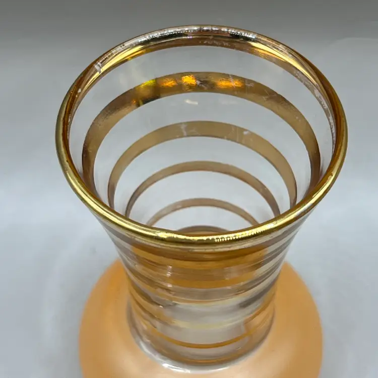 Bartlett Collins Mini Glass Bud Vase Peach With Gold Stripes 4”