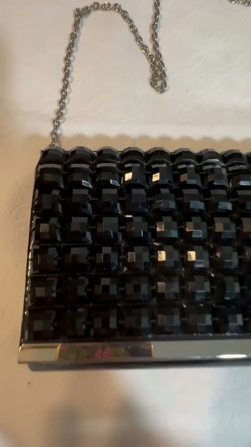 Vintage Lulu Townsend Black Patent Leather and Acrylic Geometric Accents Purse