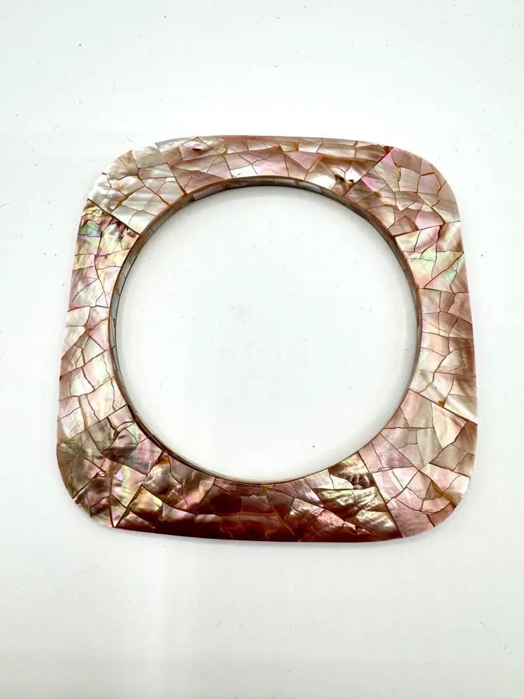 Pair Of Mother Of Pearl Mosaic Flat Square Bangle Bracelets Pink / Blush