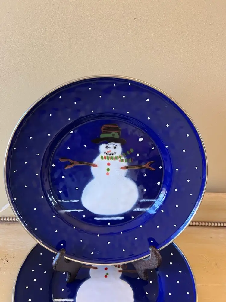 The Golden Rabbit II a Denise S. Harvey Design (1997) Metal Snowman Plates Set Of 4