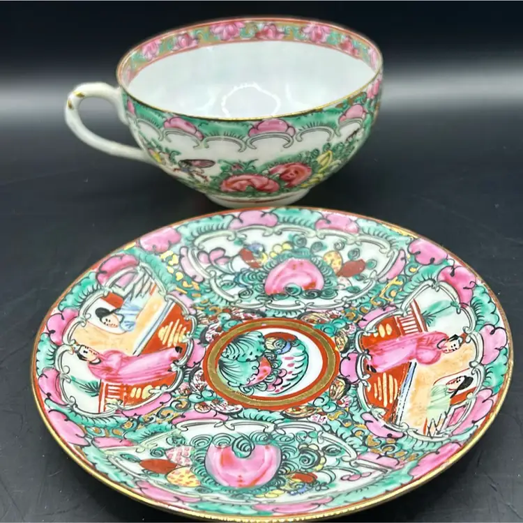 Rose Medallion Egg 
Tea Cup And Saucer 